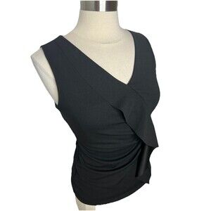 WHITE HOUSE BLACK MARKET  Crepe Shell Top Black Ruffle Pleated Sleeveless XS New